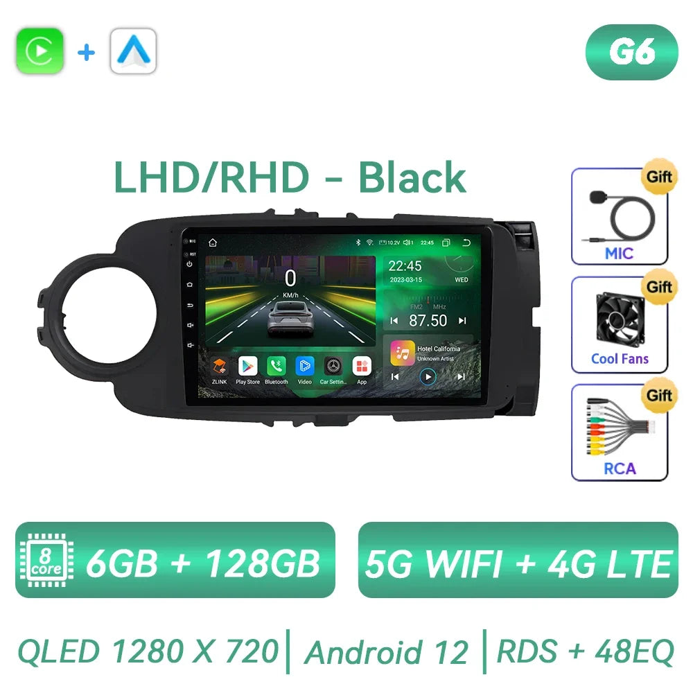 For Toyota Yaris 2012 - 2017 Android Car Radio Multimedia Video Player GPS Navigation Carplay QLED Touch Screen Auto Stereo DSP Ferrari Android host