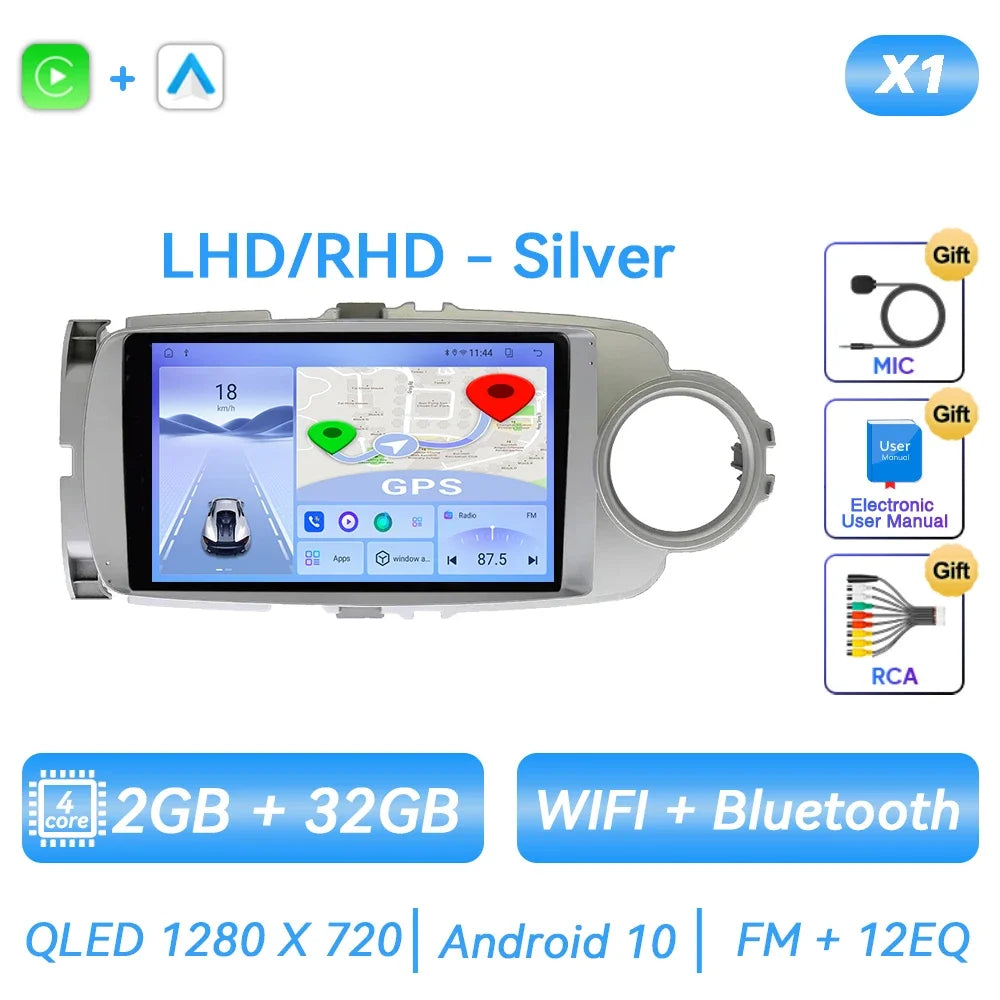 For Toyota Yaris 2012 - 2017 Android Car Radio Multimedia Video Player GPS Navigation Carplay QLED Touch Screen Auto Stereo DSP Ferrari Android host