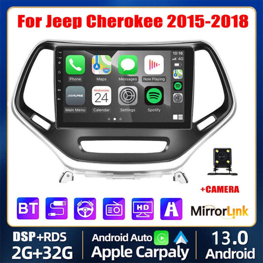 Guwzn Car Stereo Radio for Jeep Cherokee 2015-2018 10" Touchscreen 2+32G Vehicle GPS Navigation Wireless CarPlay Android Auto