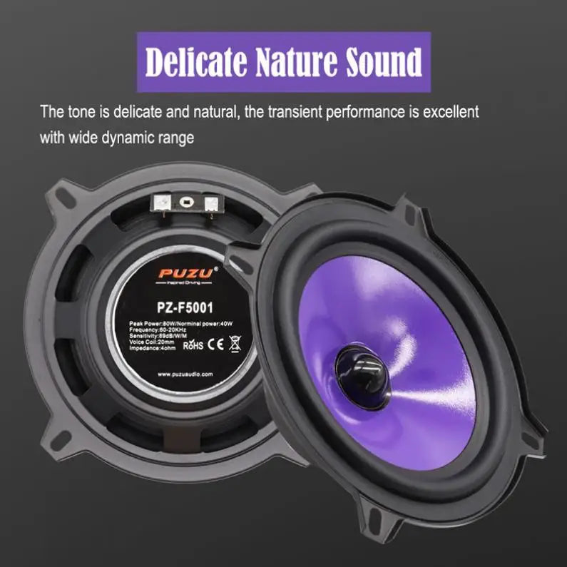 2pcs 5 Inch 80W Full Range Frequency Car Audio Speaker Heavy Mid-bass Ultra-thin Modified Speaker  Non-destructive Installation