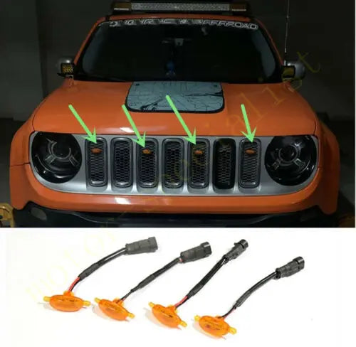 NEW For Jeep Renegade 2015-2021 Front Grille LED Light Raptor Grill Trim Cover 4PCS car accessories