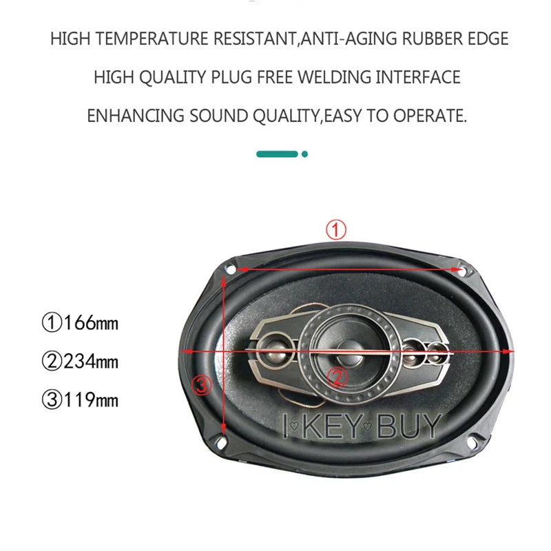 2pcs/Lot 12V  6x9 inch 4 Way Bass Audio Automotive HiFi Quality Japan Rubber Edge Paper Cone  Coaxial Car Speaker