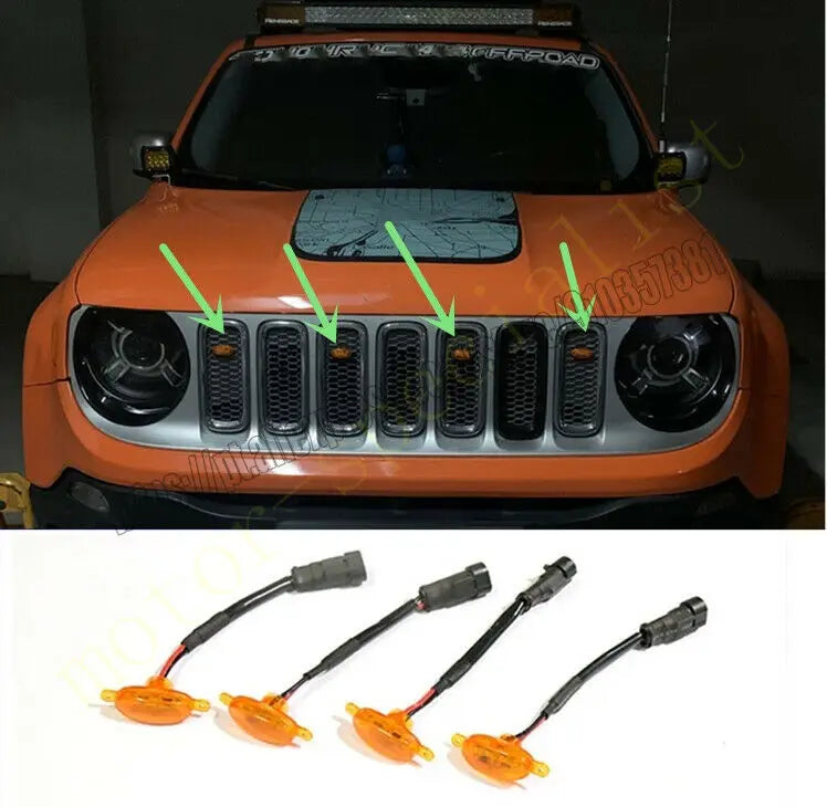 NEW For Jeep Renegade 2015-2021 Front Grille LED Light Raptor Grill Trim Cover 4PCS car accessories