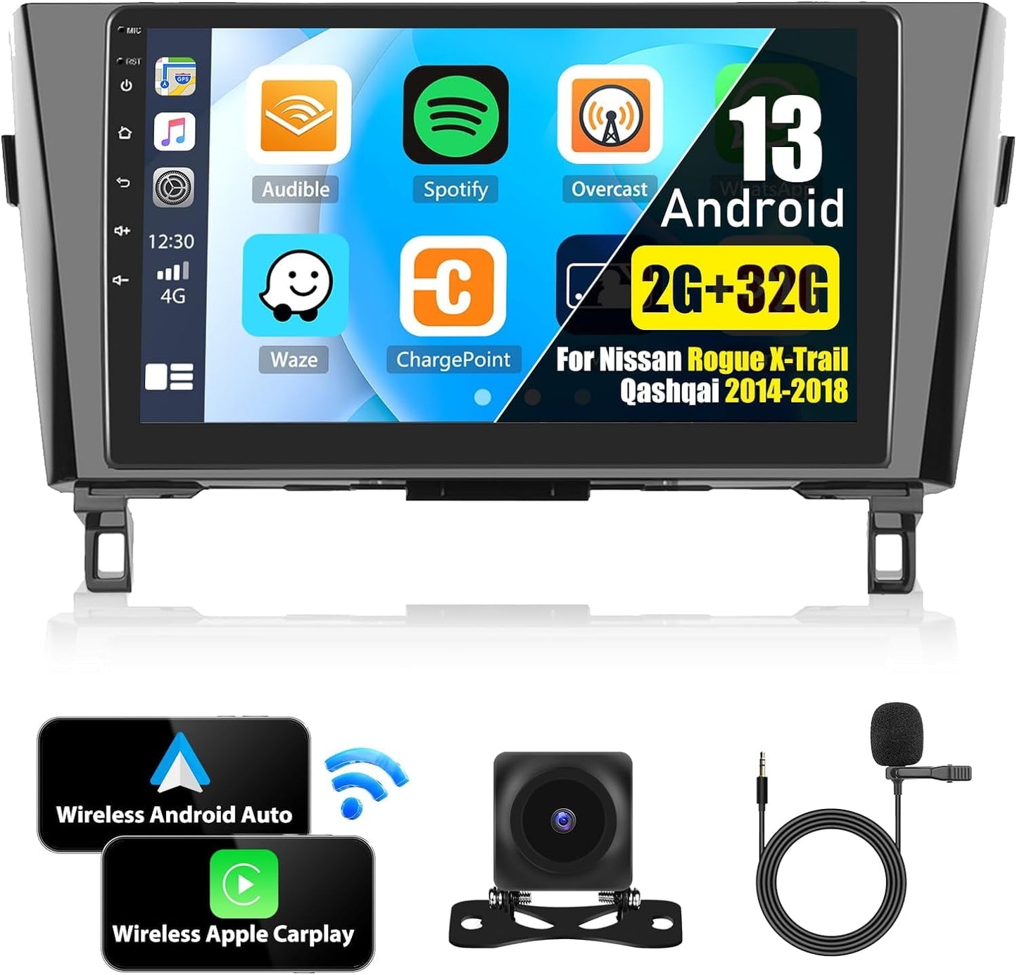 LICHENGTAI Android 13 Car Radio Stereo for Nissan Rogue X-Trail Qashqai 2014-2018 with Wireless Apple Carplay Android Auto, 10.1" HD Touchscreen Car Radio with Bluetooth, FM/RDS, SWC, GPS