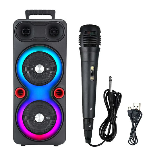 Outdoor Portable Speaker BT 5.0 6.5 Inch Stereo Subwoofer RGB Party Sound Box with Mic FM Radio Heavy Bass DJ System