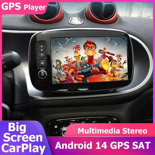 8“ Android 14 CarPlay GPS Navigation Player Head Unit For Mercedes Benz Smart 453 Fortwo Forfour 15-19 Radio Stereo Multimedia