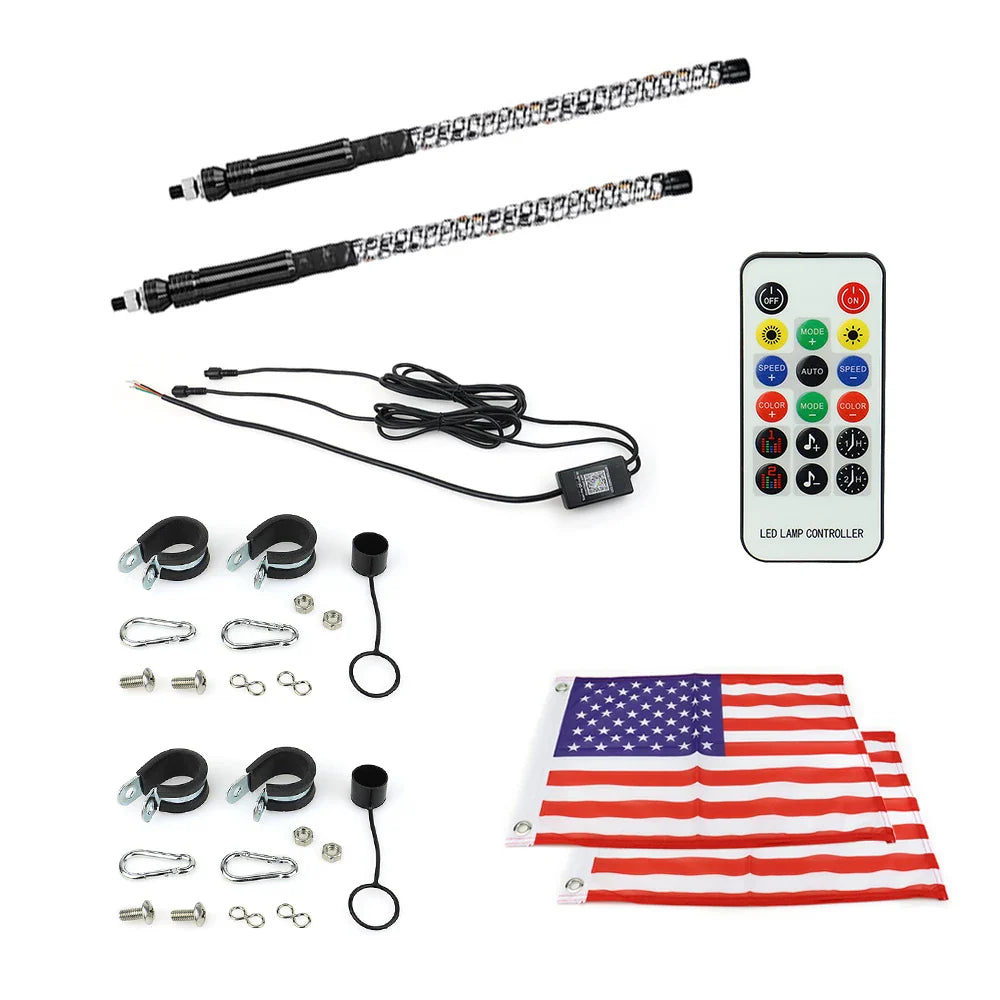 2pcs RGB Led Whip Lights Flag Antenna Lamp Remote Control Atmosphere Lamps Warning Lights for Jeep RZR ATV UTV SUV Car Truck