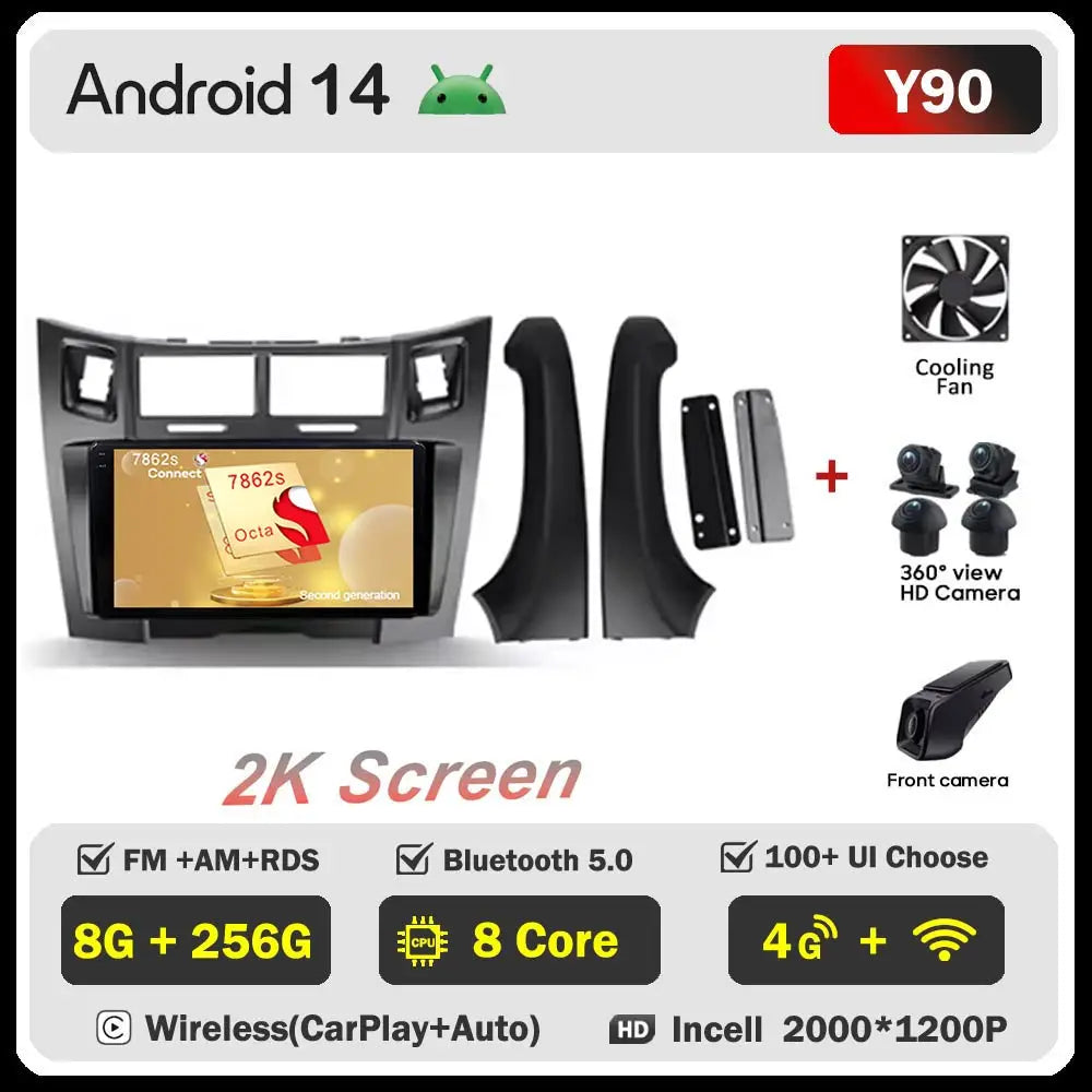 Car Radio Android 14 For Toyota Yaris 2 XP90 2005 - 2012 Auto Multimedia Stereo Dash Cam Screen GPS Head Unit Navigation DVD BT