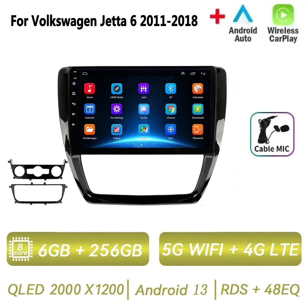 Car Radio for VW Volkswagen Jetta 6 2011-2018 Multimedia 2 Din Android 14 Video Player Navigation GPS DSP Carplay BT Head Unit
