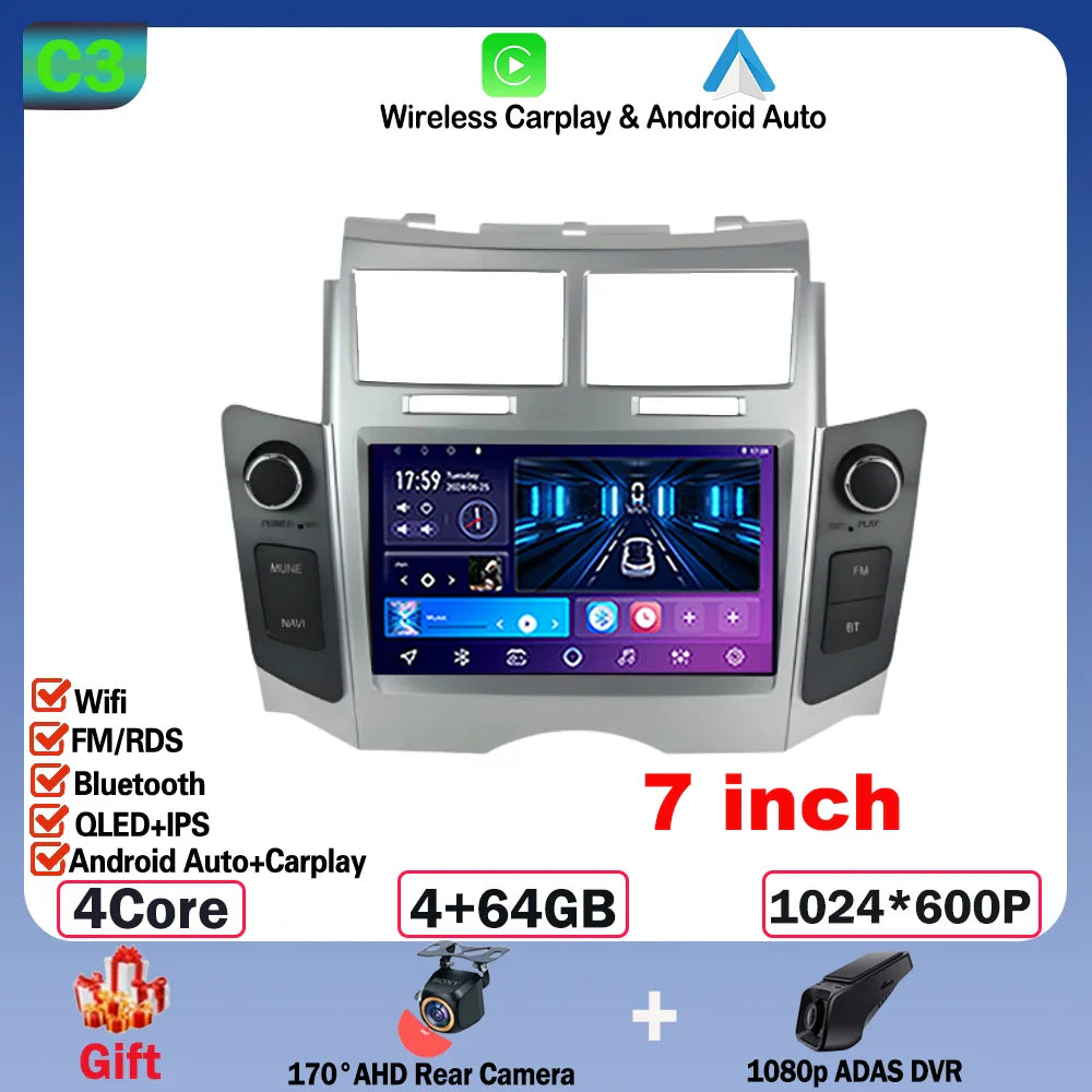 7'' Android 14 Car Radio For Toyota Yaris XP90 Vitz Platz 2005-2012 GPS Navigation Stereo CarPlay Auto Multimedia 4G WIFI Player