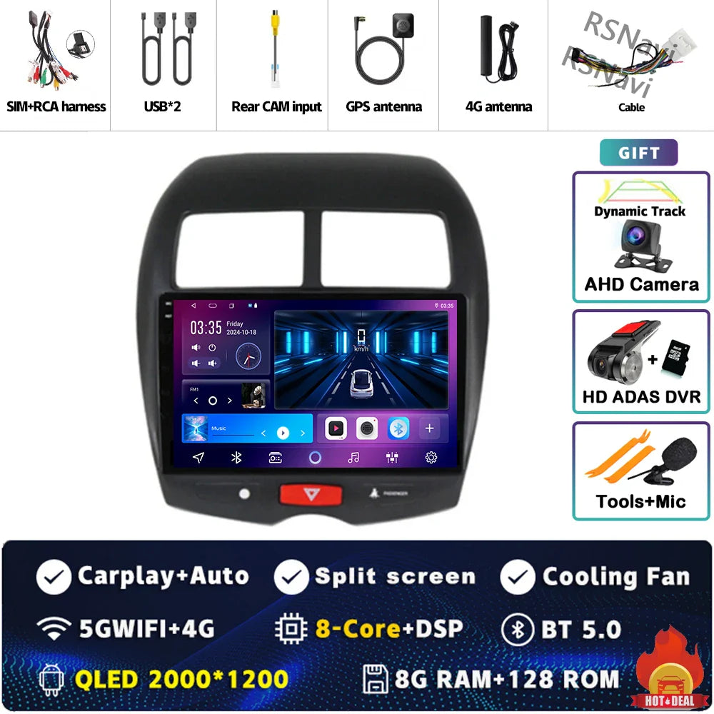 Android 14 For Mitsubishi ASX 1 2010 - 2016 2K QLED Android Car Radio Multimedia Video Player GPS Stereo CarPlay 4G Head Unit