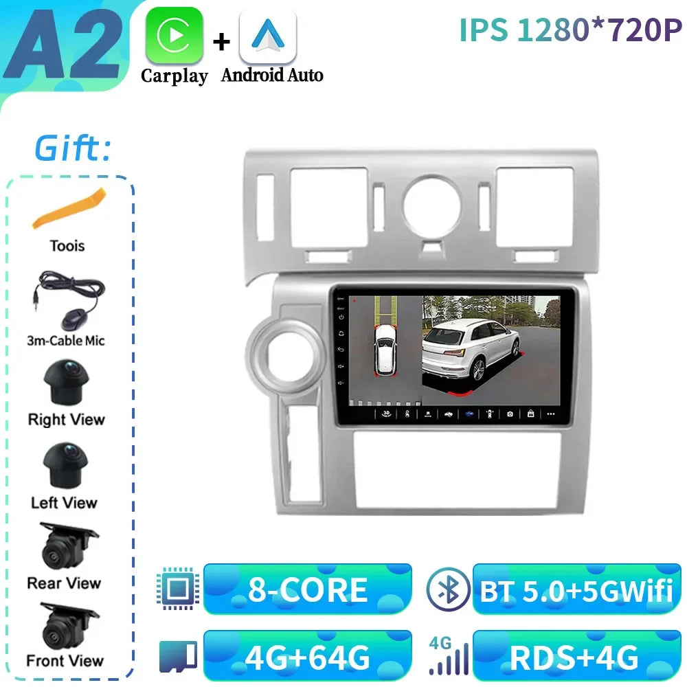 For Hummer H2 E85 2007-2009 Android 14 Car Radio Multimedia 4G GPS Navigation Wireless Bluetooth CarPlay Touch Screen Stereo