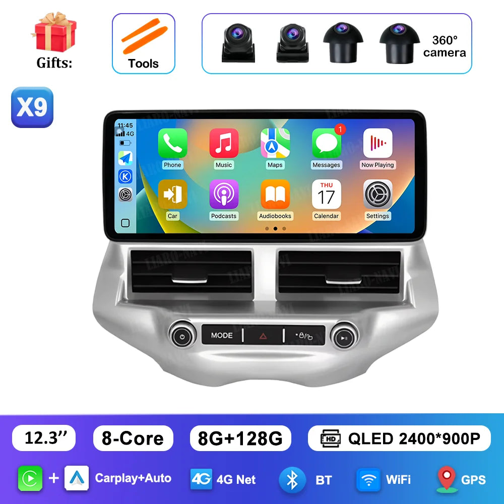 Carplay 12.3 inch Ultra-thin Screen for Ford EcoSport 2013 - 2017 Android 14 GPS Navigation Car Video Multimedia Player BT WiFi