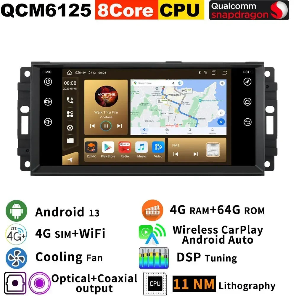 7862 8G+256G Android 13 Car GPS Navigation Radio Screen For Jeep Cherokee Wrangler Patriot Liberty Dodge RAM 1500 Stereo CarPlay