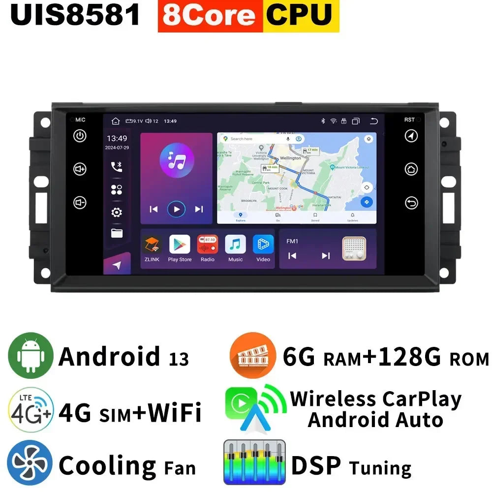 7862 8G+256G Android 13 Car GPS Navigation Radio Screen For Jeep Cherokee Wrangler Patriot Liberty Dodge RAM 1500 Stereo CarPlay