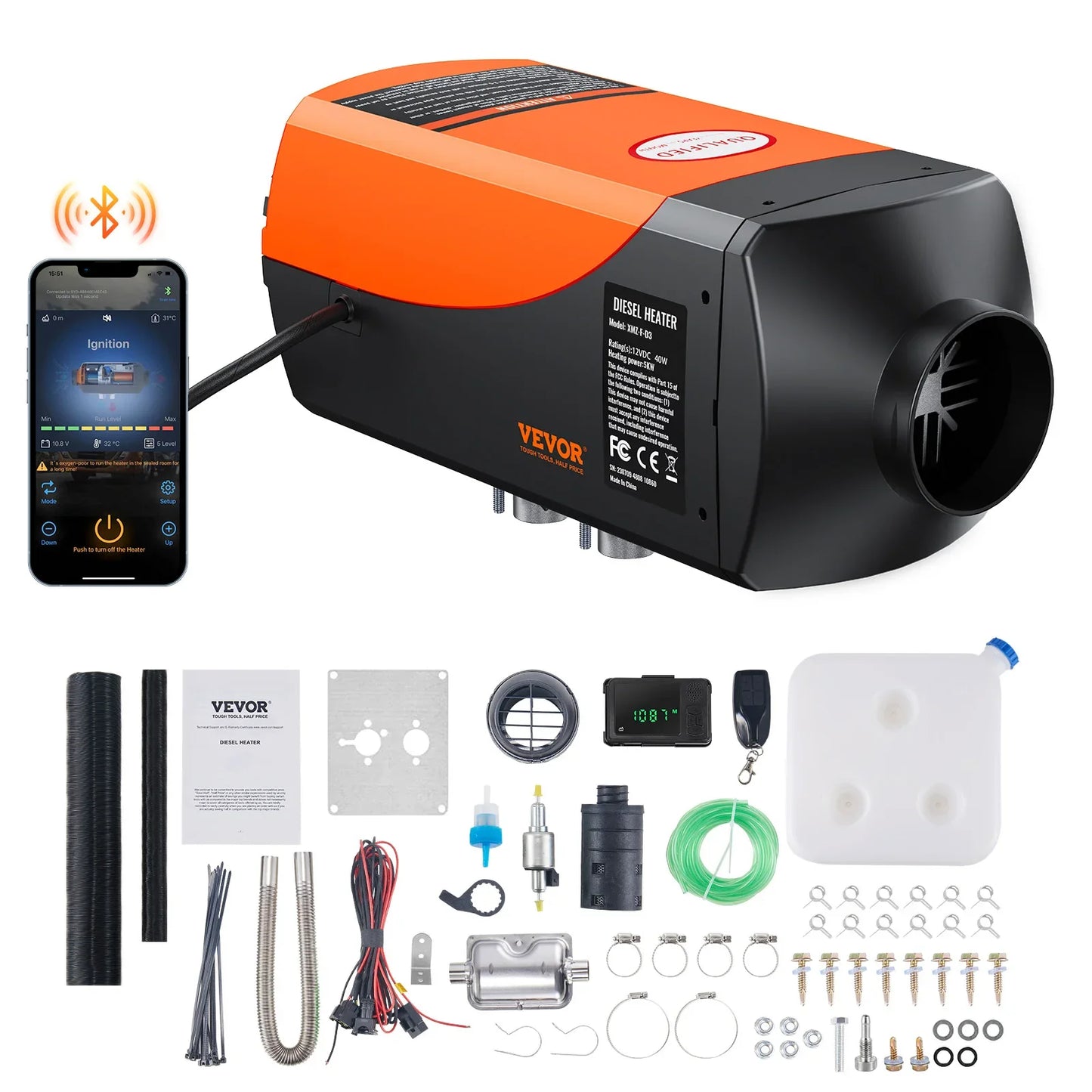 SucceBuy Car Heater 2/5/8KW Diesel Air Heater 12V With Silencer Remote Control Truck Bus RV Trailer Air Diesel Parking Heater