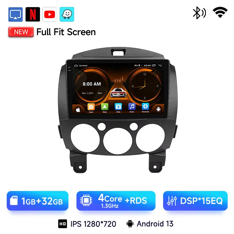 JIUYIN Android 13 Car stereo Radio Multimedia Video Player Navigation GPS For MAZDA 2 Mazda 2 2007 - 2014 Head Unit Carplay