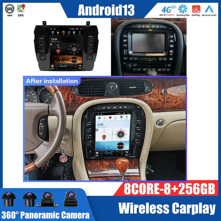 Android 13 For Jaguar XJ X-TYPE 2004-2008 Car Radio Stereo Tesla Screen Multimedia PlayerCarplay Auto 8G+256G 4G WIFI DSP