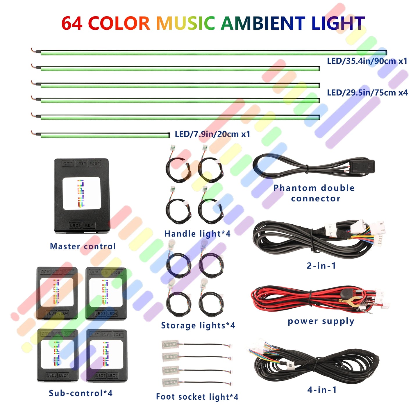 Upgraded Car Ambient Light LED Interior Lighting Kit RGB App Control Multi-Mode Decorative Car Light Ambient Lamp Footwell Light