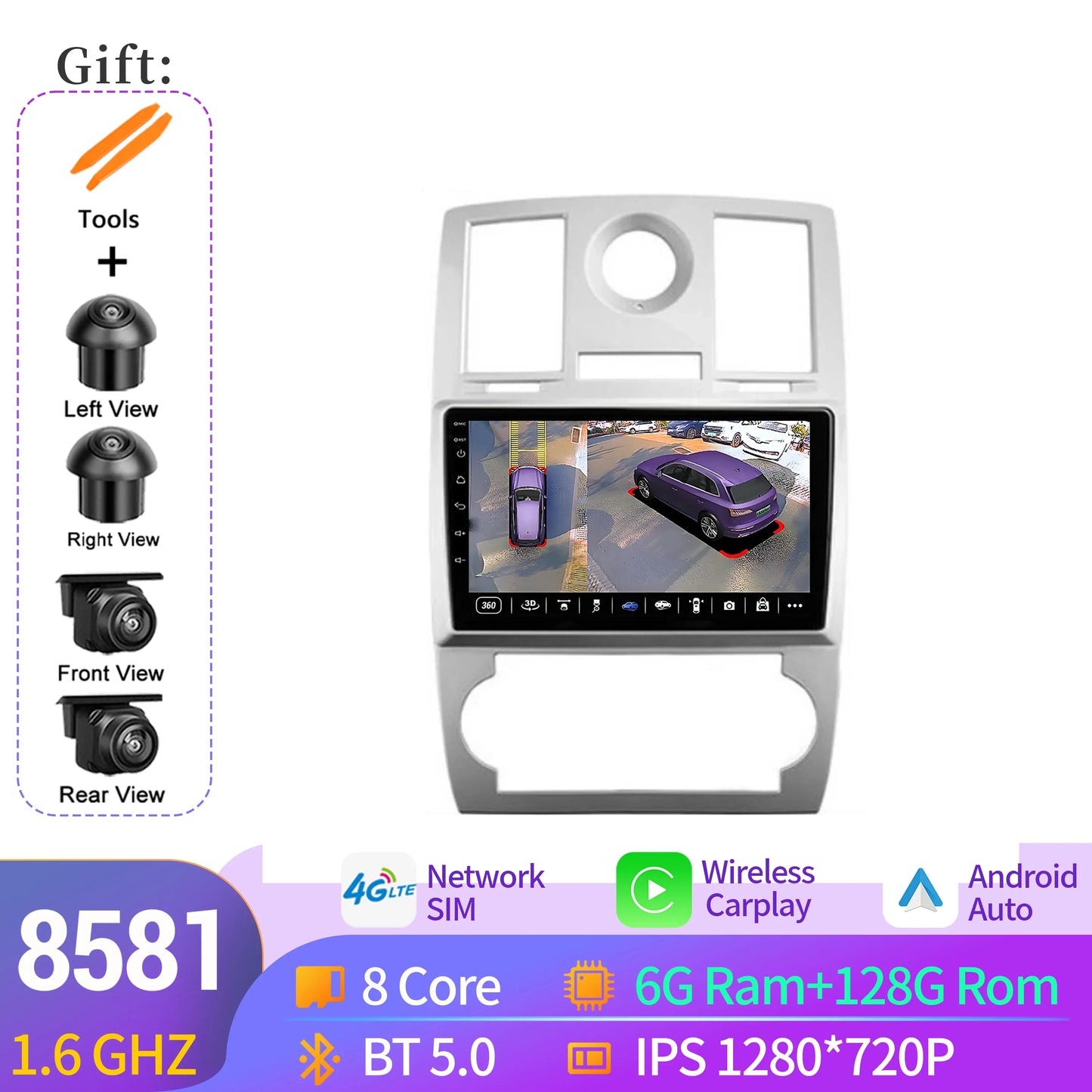 NAVISTART For Chrysler 300C 2004-2011 Car Radio Autoradio Multimedia Navigation Android 14 Carplay 8+128G 2K QLED Screen