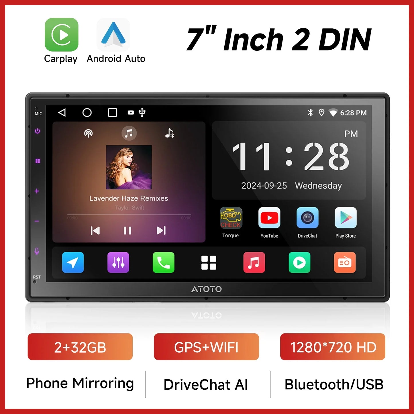 ATOTOZONE 7/9/10 Inch Android Car Stereo Double Din 1280x720IPS Touchscreen FM GPS WiFi Wireless CarPlay/Android Auto AHD Camera