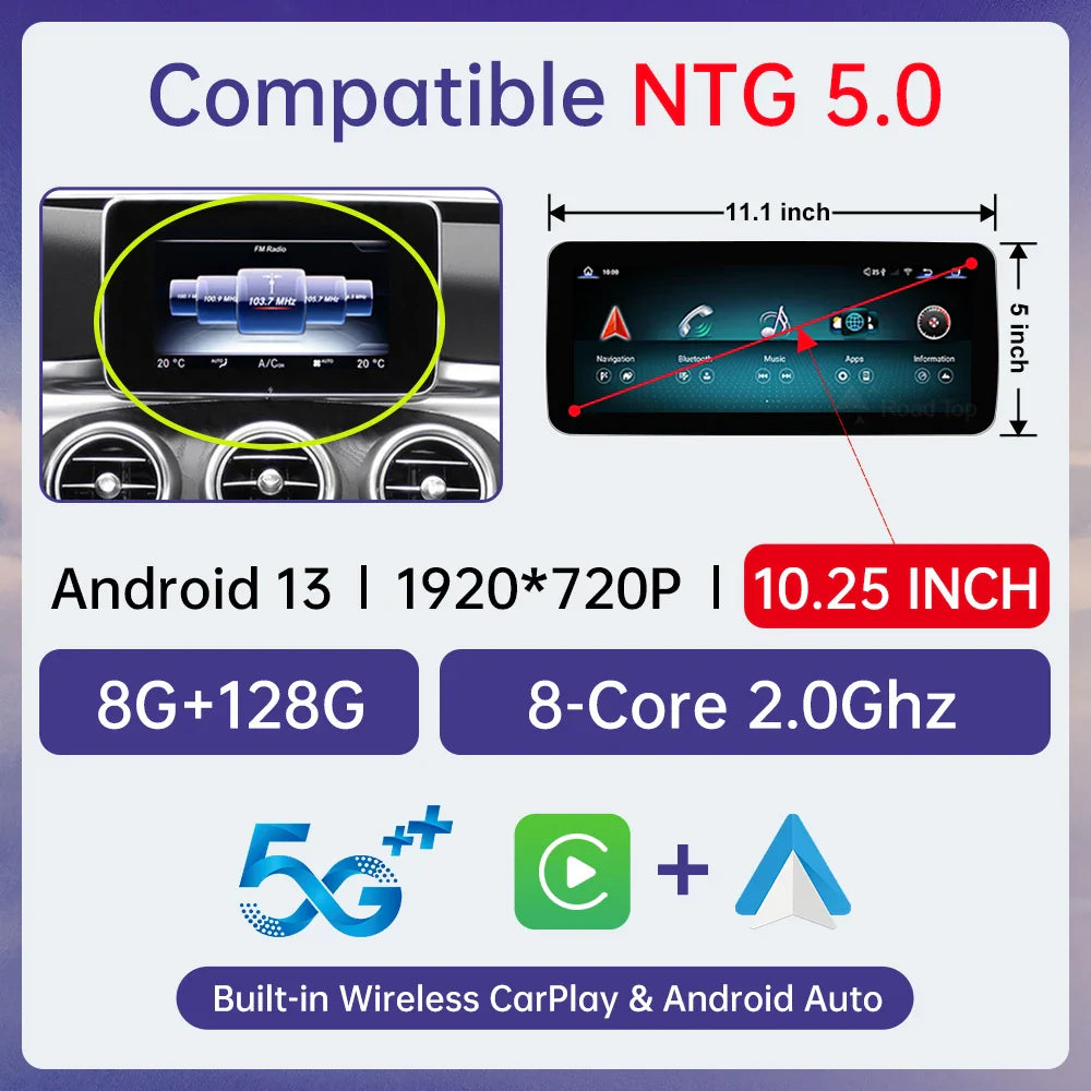 Android 13 Touch Screen for Mercedes Benz W205 GLC C V Class W447 GLA CLA 2015-2019 GPS With Carplay Android Auto Car Radio