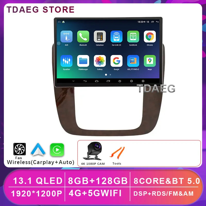 13INCH Android 14 For GMC Yukon Chevrolet Tahoe Suburban 2008 - 2012 Multimedia Video Player 4G WIFI Navigation GPS Carplay auto