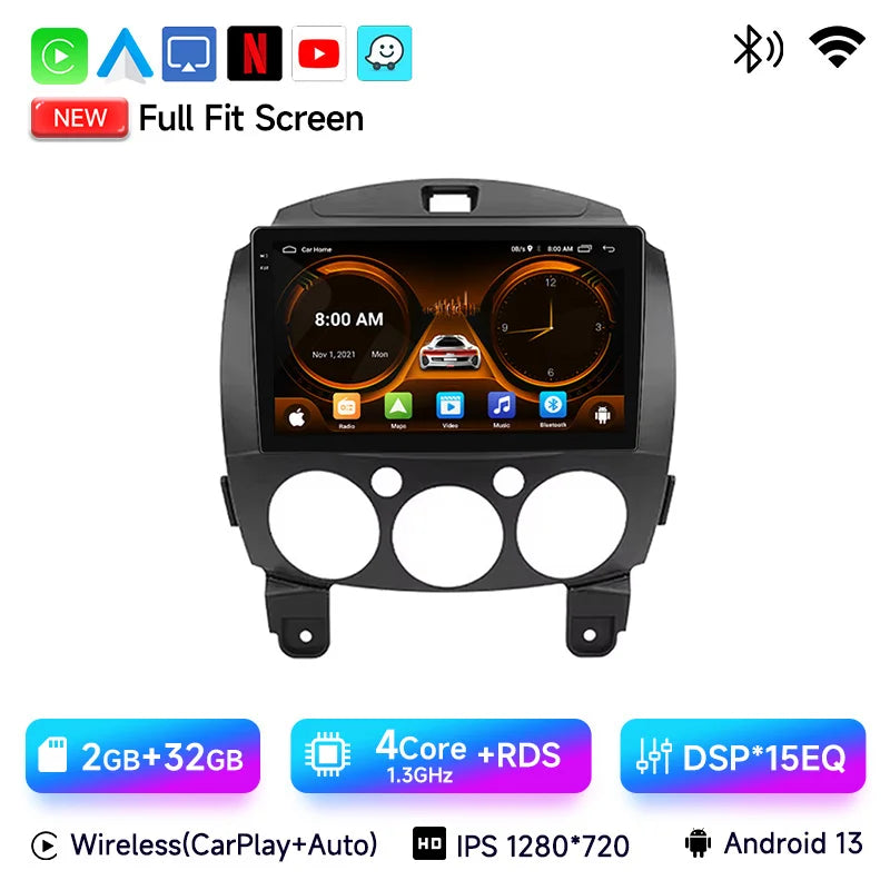 JIUYIN Android 13 Car stereo Radio Multimedia Video Player Navigation GPS For MAZDA 2 Mazda 2 2007 - 2014 Head Unit Carplay