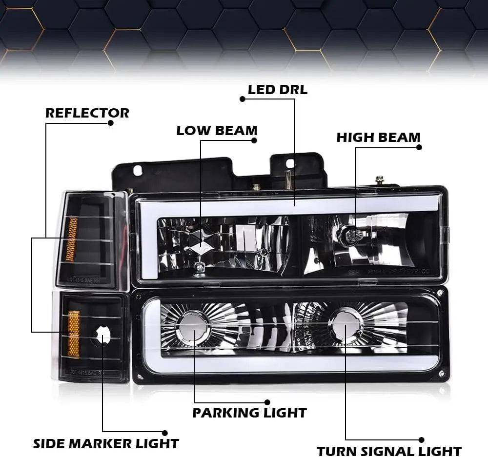 Corner Headlight Bumper Lamp Compatible with Gmc C10 C/K Suburban 1994 1995 1996 1997 1998 1999 2000