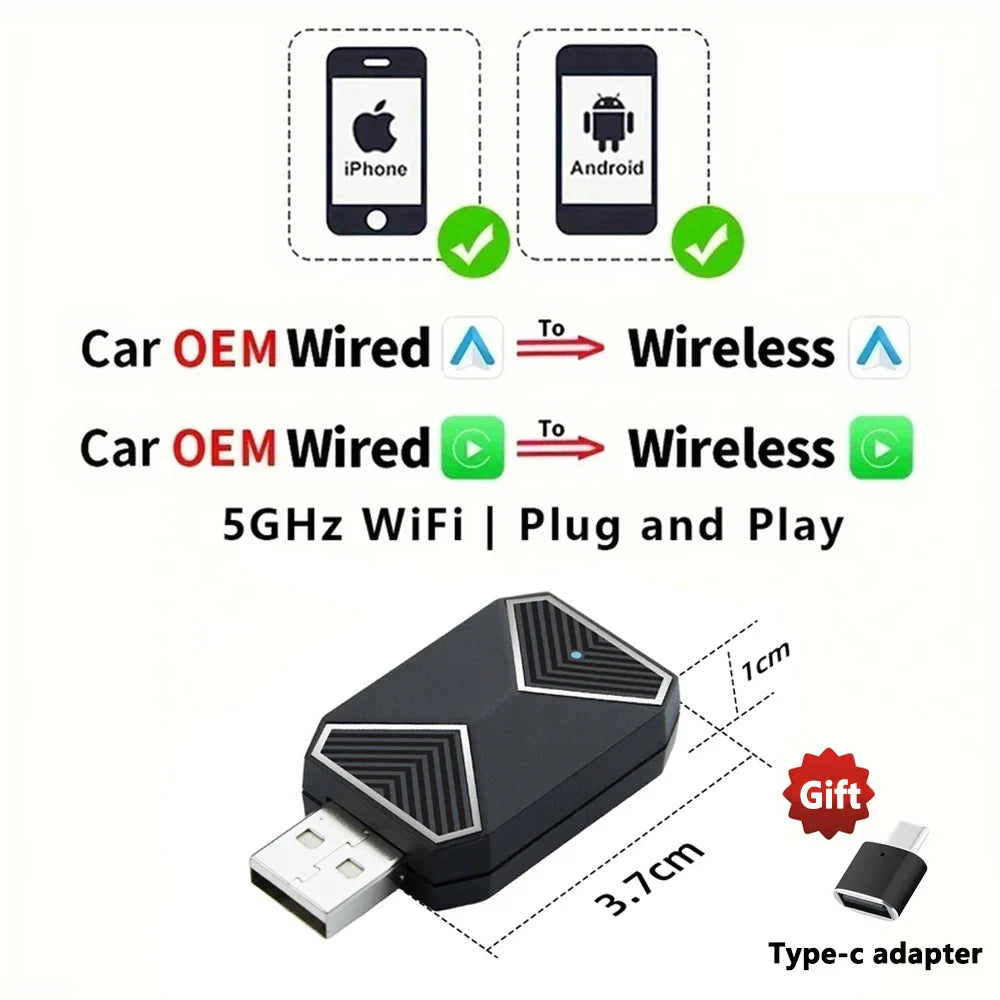 EKIY 2in1 Wireless CarPlay Dongle Wireless Android Auto Adapter AI Smart Box Car Intelligent Systems For Car With Wired CarPlay