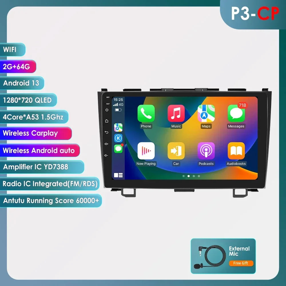 Hizpo Car Radio for Honda CRV CR-V 2007-2011 Multimedia Video Player Navigation Stereo GPS Android 13 Carplay Head Unit No DVD