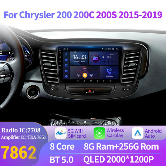 For Chrysler 200 200C 200S 2015-2019 Android 14 Car Radio Stereo Multimedia Navigation Carplay WIFI 4G 5G BT 2K QLED Screen