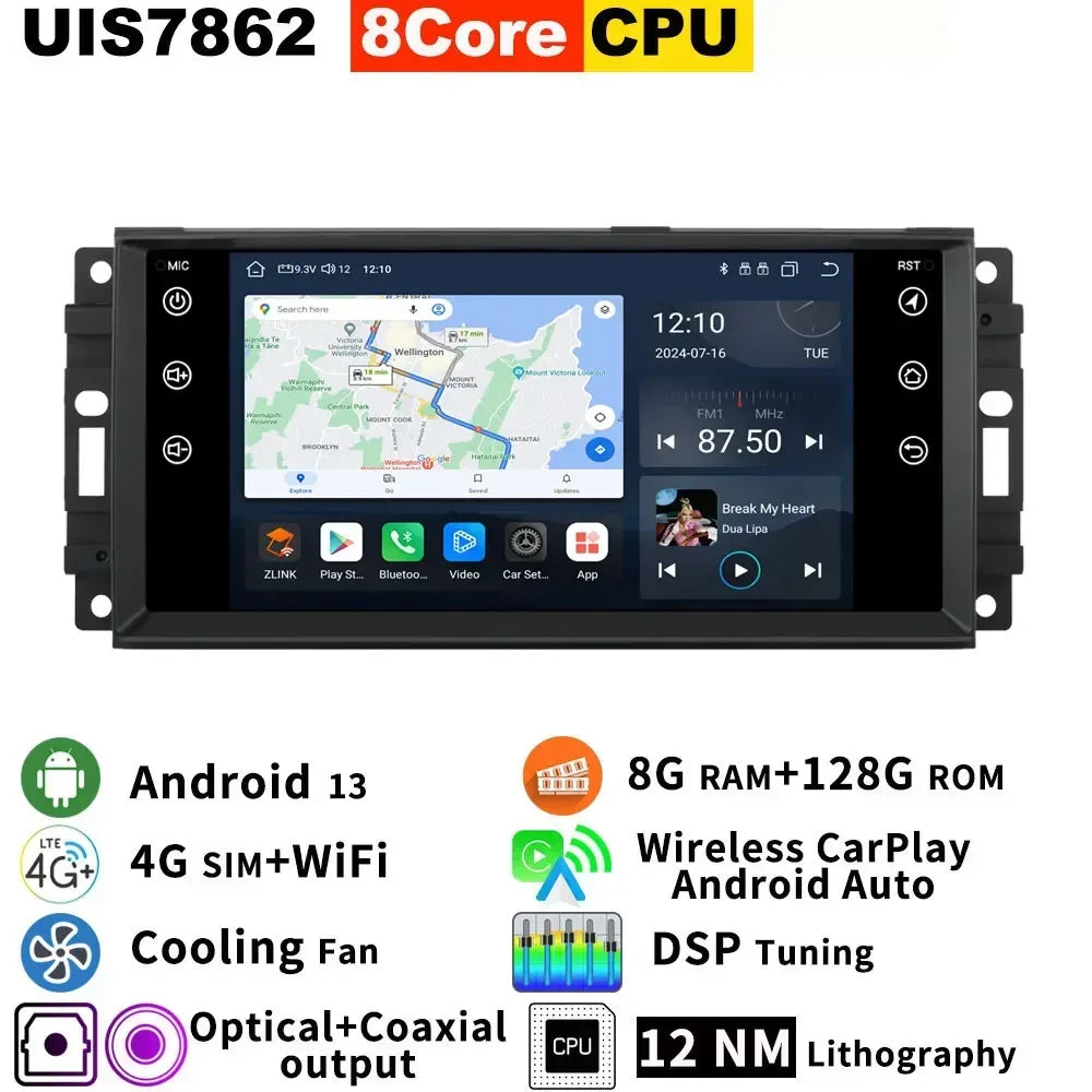 7862 8G+256G Android 13 Car GPS Navigation Radio Screen For Jeep Cherokee Wrangler Patriot Liberty Dodge RAM 1500 Stereo CarPlay