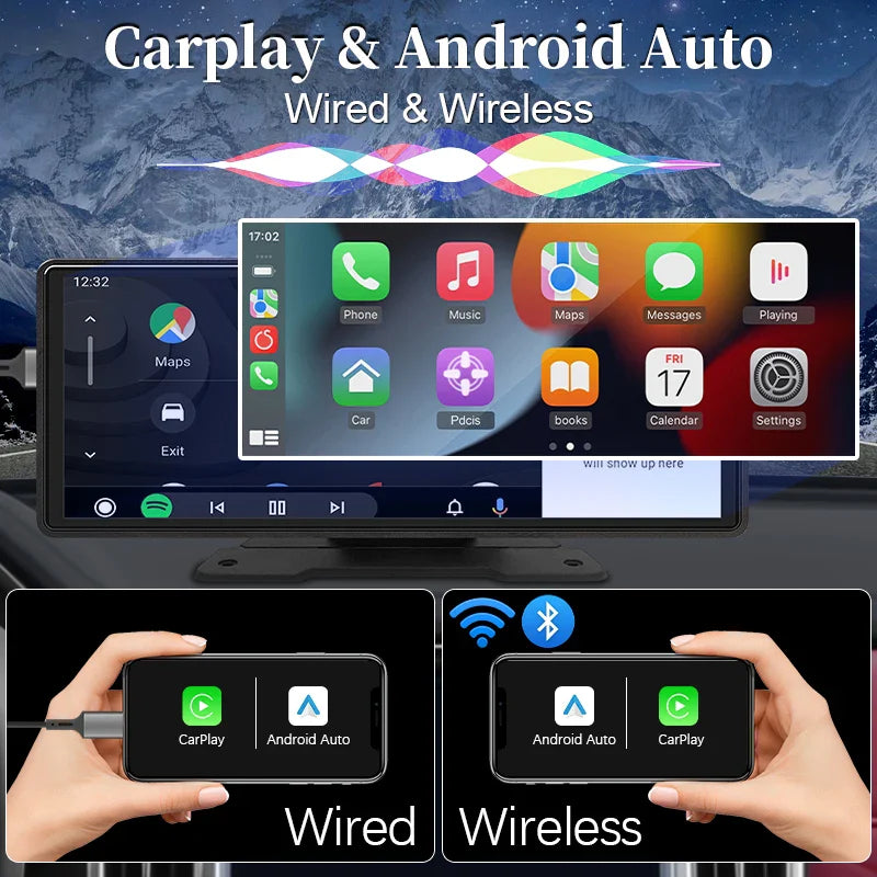 "10.26'' Android Auto/Apple Carplay Touch Screen - AUX USB Bluetooth Car Radio with Split View & Steering Wheel Control"