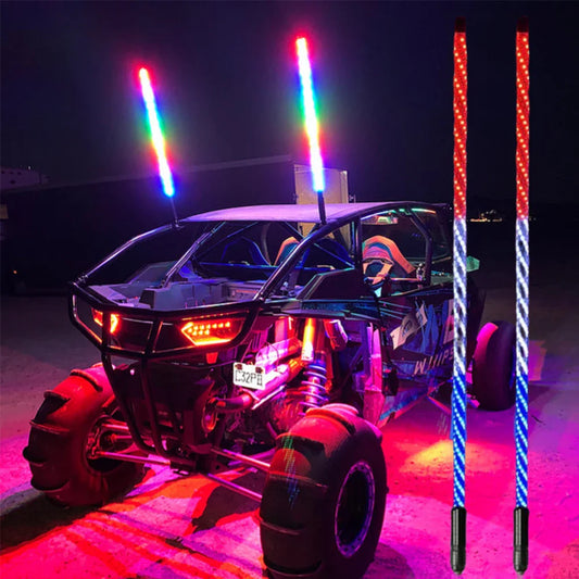 2pcs RGB Led Whip Lights Flag Antenna Lamp Remote Control Atmosphere Lamps Warning Lights for Jeep RZR ATV UTV SUV Car Truck