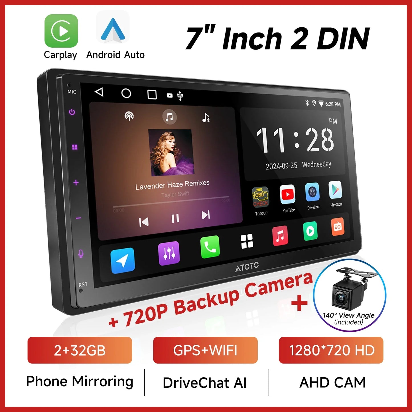 ATOTOZONE 7/9/10 Inch Android Car Stereo Double Din 1280x720IPS Touchscreen FM GPS WiFi Wireless CarPlay/Android Auto AHD Camera