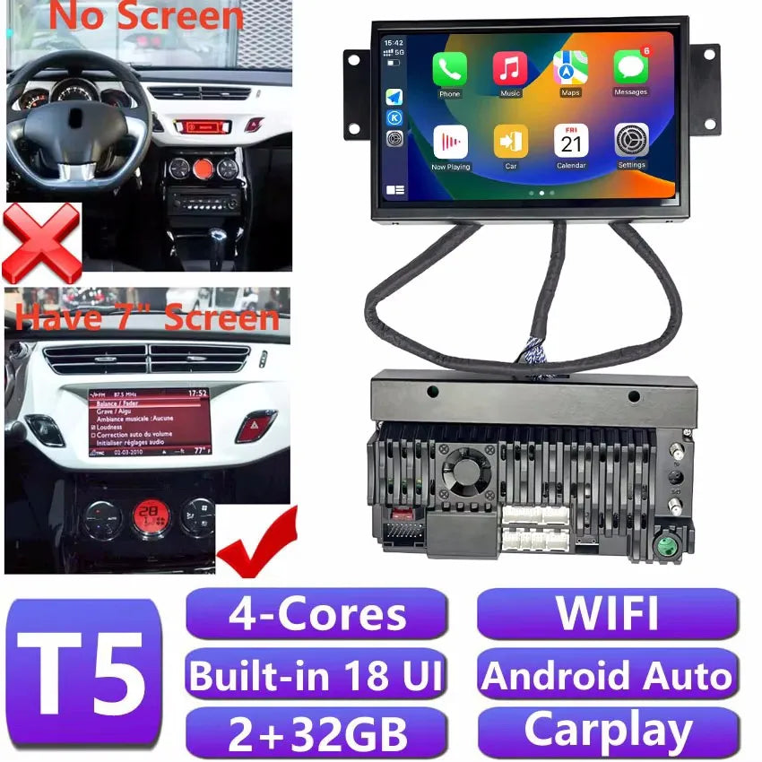 7inch Screen Carplay Android Auto Multimedia Player Audio Autoradio 4G Navigation Head Unit For Citroen C3 DS3 Car Radio Stereo