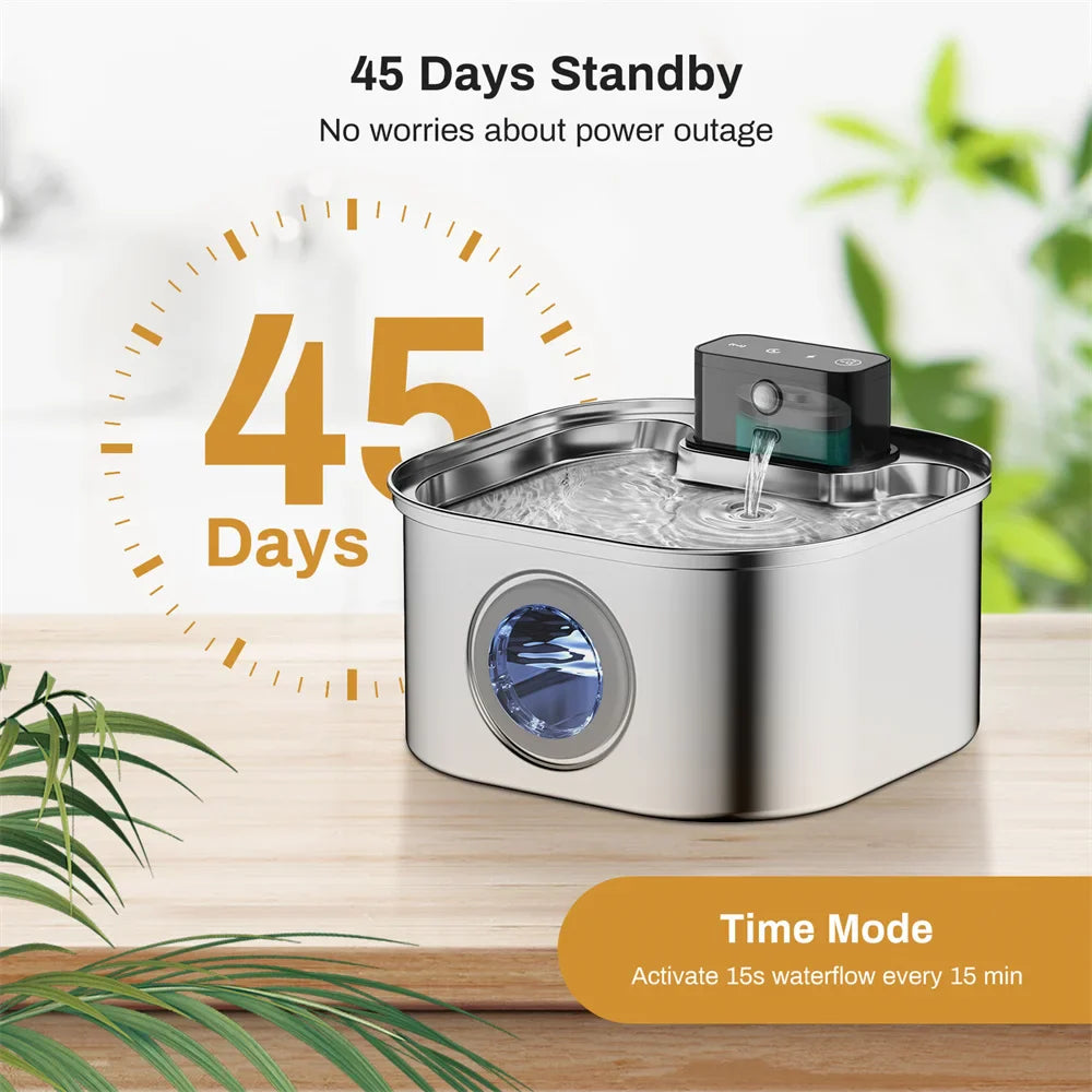 3.2L Cat Automatic Water Dispenser Pet Smart Induction Drinking Feeder USB With Filter Stainless Steel Dog Pet Function Bowl