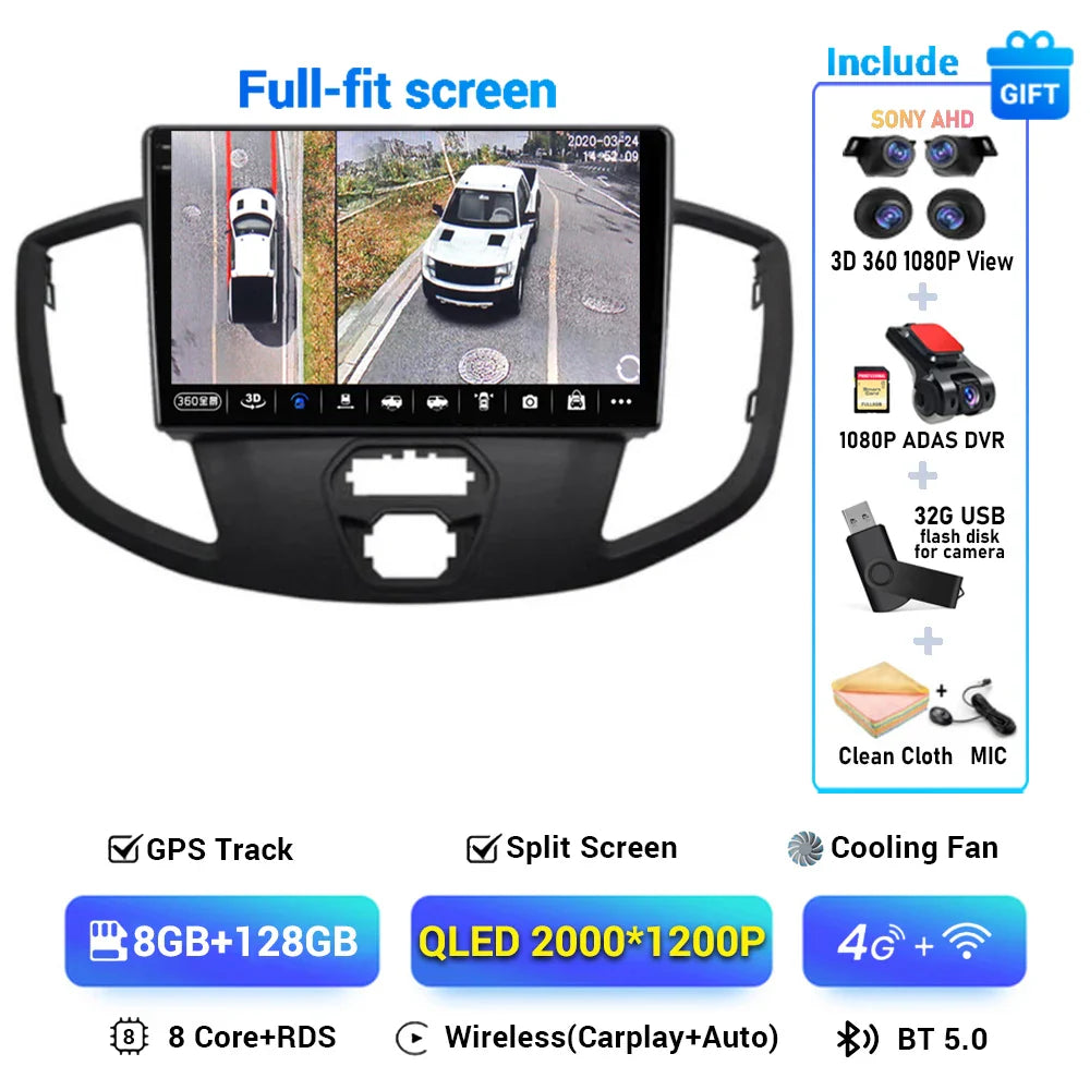 Android 15 Wireless Carplay&Auto WIFI+4G For Ford Transit 2015 2016 2017 2018 Car Radio Multimedia Video Player GPS Stereo 2din