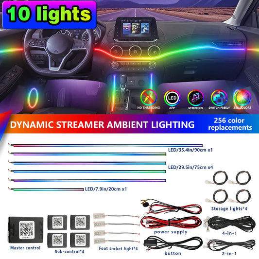 Upgraded Car Ambient Light LED Interior Lighting Kit RGB App Control Multi-Mode Decorative Car Light Ambient Lamp Footwell Light