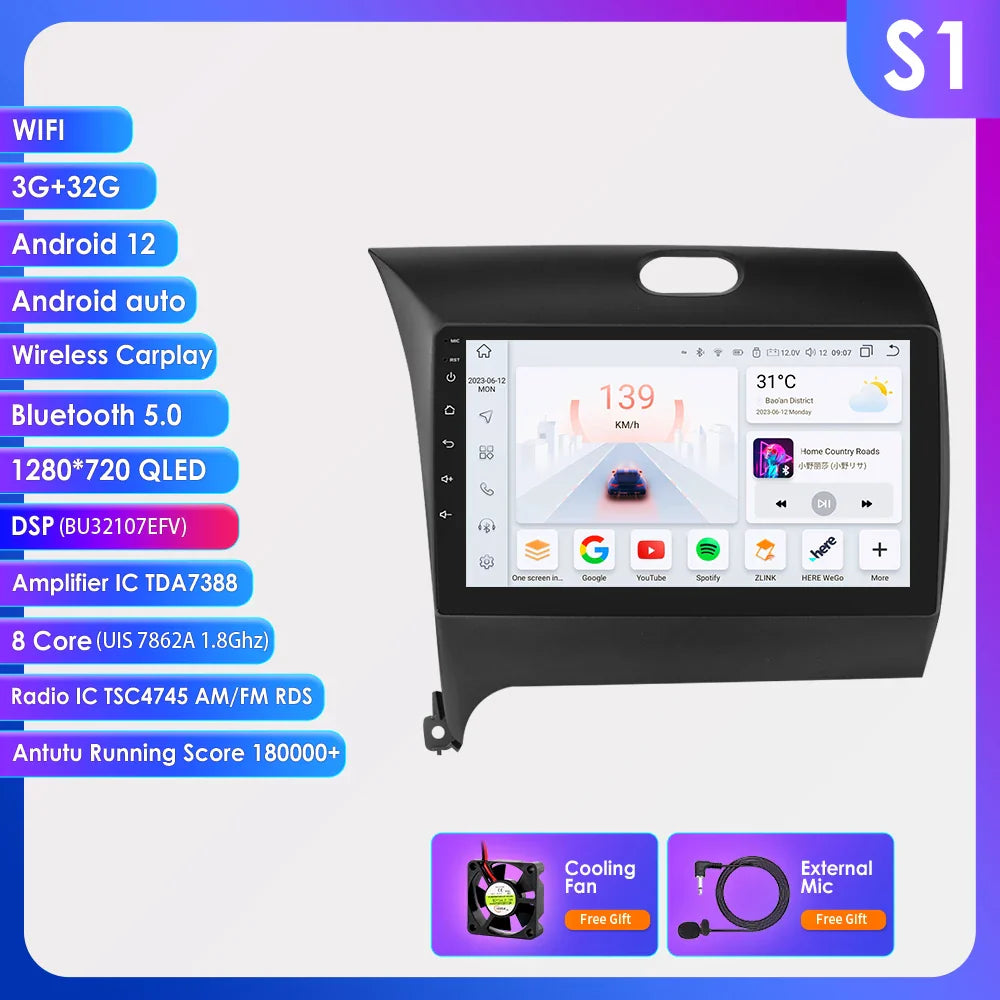 For Kia Cerato 3 K3 Forte 2013 - 2017 Car Radio Multimedia Video Player Navigation GPS Carplay 2 Din 4G Android 13 9" Autoradio