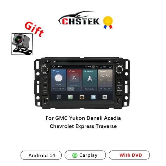 CHSTEK Car Radio Carplay DVD For GMC Chevrolet Yukon Denali Acadia Traverse Silverado Express Android 14 Bluetooth WIFI GPS RDS