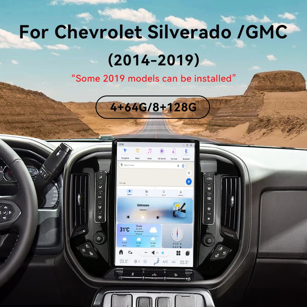NEW 14.4" Tesla Style Screen For GMC Sierra Chevrolet Silverado 2014-2019 Car Multimedia Radio Player,stereo Android dash Unit