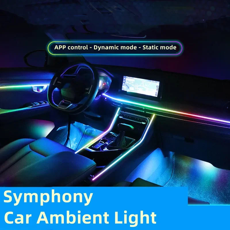 18 In 1 Full Color Streamer Car Ambient Lights RGB 64 Color Universal LED Interior Hidden Acrylic Strip Symphony Atmosphere Lamp