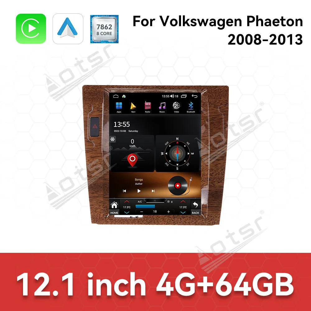 12.1 Inch AI Voice Screen Android 14 Auto Multimedia Car Radio Receiver For VW Phaeton 2003~2013 GPS Navigation IPS Head Unit