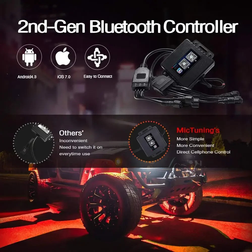 2nd-Gen RGB LED Rock Lights with Bluetooth Controller, Timing Function, Music Mode - 8 Pods Multicolor Neon LED Light Kit