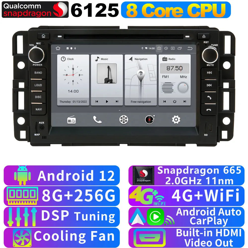 A76 7870 Android 13 12G+256G Car Radio GPS Screen Stereo For GMC Yukon Acadia Chevrolet Tahoe Sierra Avalanche CarPlay Bluetooth