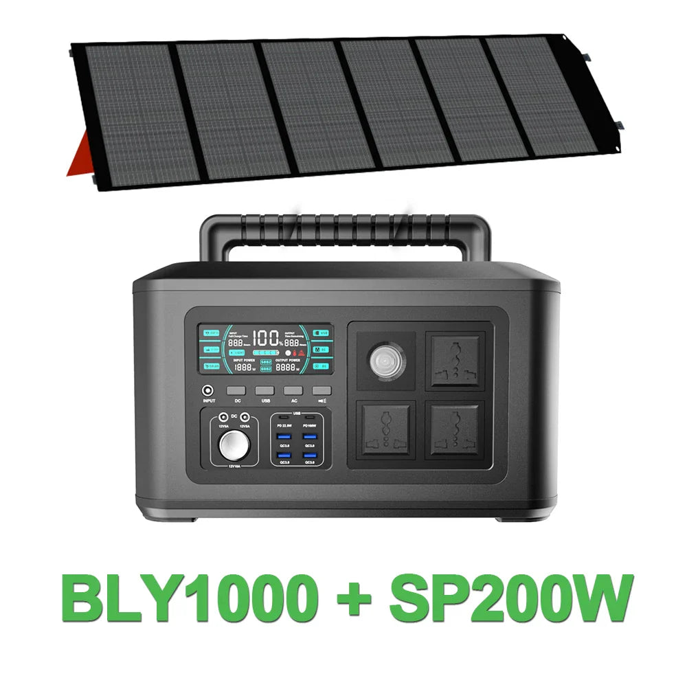1024Wh Portable Power Station 1000W Solar Generator 320000mAh Lifepo4 Battery 220V Energy Storage Supply Camping Campervan RV