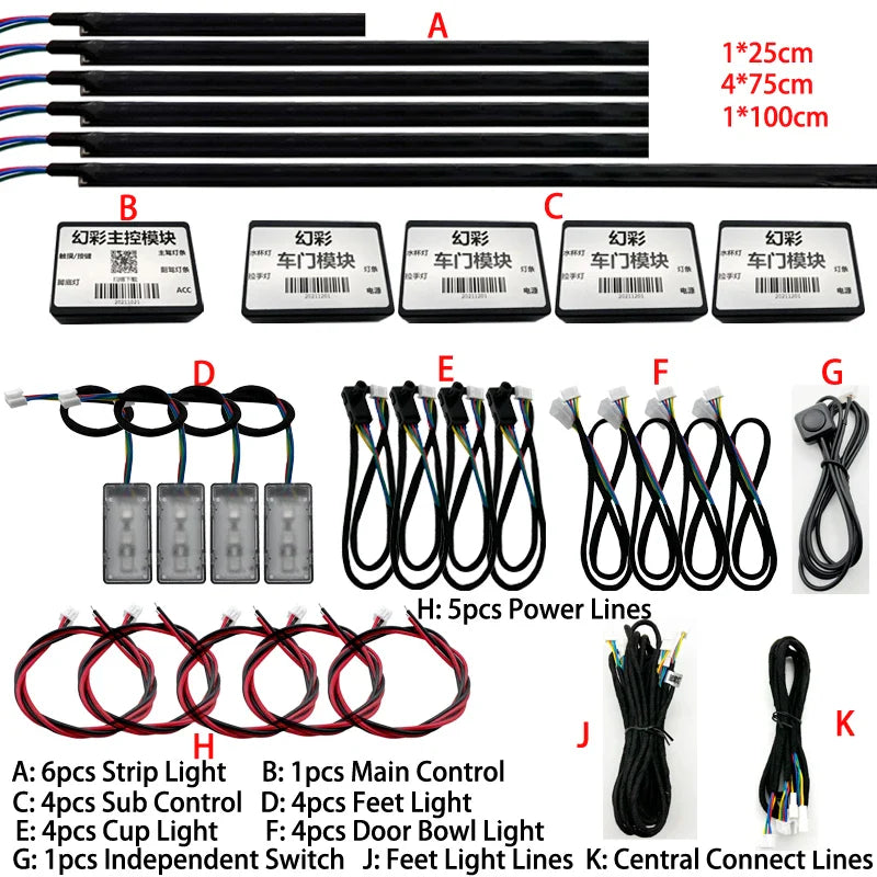 18 in 1 LED Symphony Guide Fiber Optic Car Ambient Lights Replacement Interior Acrylic Light Atmosphere for Replace the Broken