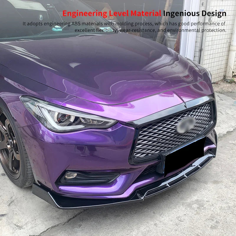 For Infiniti Q60 2016-2024 Car Front Bumper Lip Body Kit Chin Spoiler Diffuser Protector Deflector Guard Carbon Fiber Look ABS